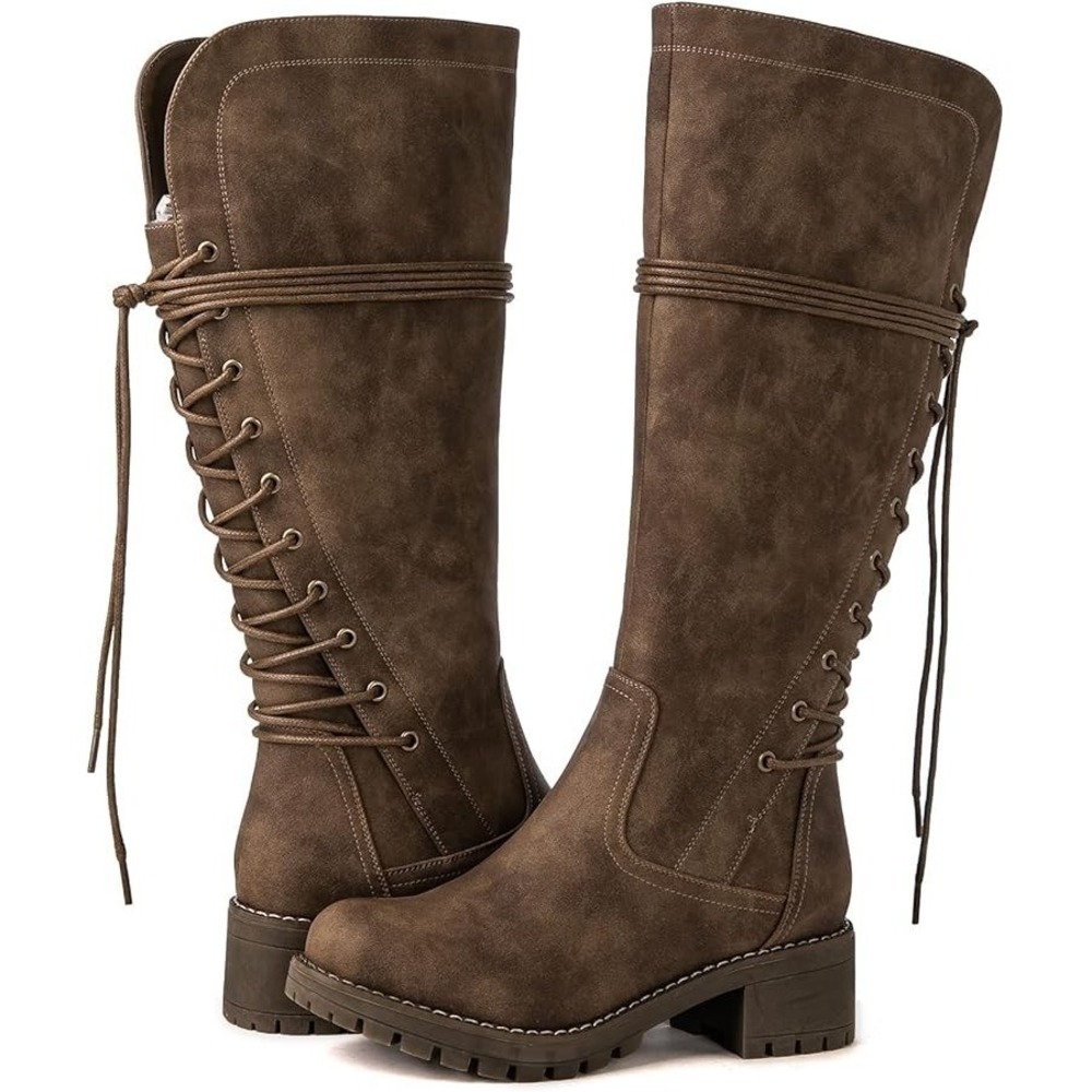 Globalwin Women's Camel Knee High  Lace-up Back Zipper Boots 8.5 New‎ With Box